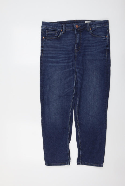 Marks and Spencer Womens Blue Cotton Straight Jeans Size 14 L24 in Regular Button