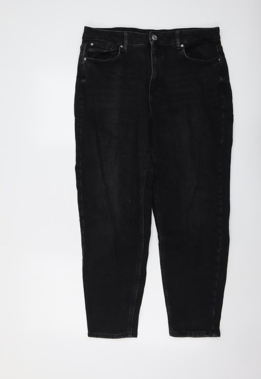 Marks and Spencer Womens Black Cotton Tapered Jeans Size 16 L25 in Regular Button