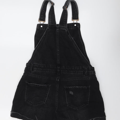 New Look Girls Black Cotton Dungaree One-Piece Size 13 Years Buckle - Distressed