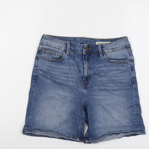 Marks and Spencer Womens Blue Cotton Bermuda Shorts Size 10 L6 in Regular Button