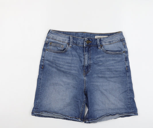 Marks and Spencer Womens Blue Cotton Bermuda Shorts Size 10 L6 in Regular Button