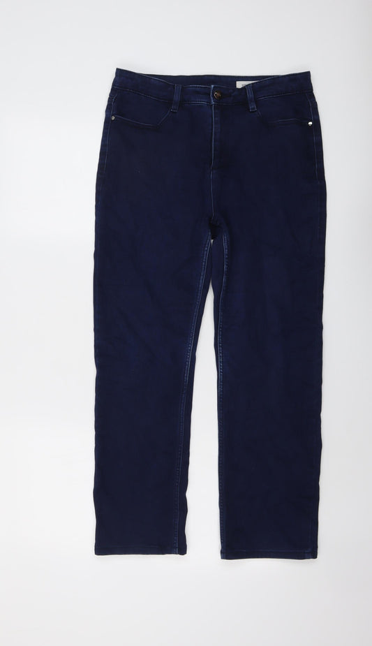 Per Una Womens Blue Cotton Straight Jeans Size 12 L25 in Regular Button