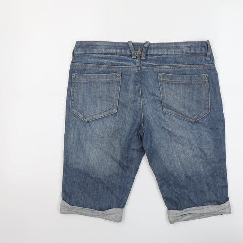 Warehouse Womens Blue Cotton Bermuda Shorts Size 12 L12 in Regular Button