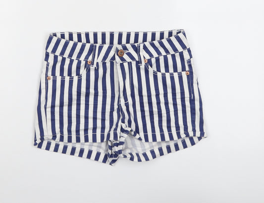 H&M Womens Blue Striped Cotton Boyfriend Shorts Size 4 L3 in Regular Button