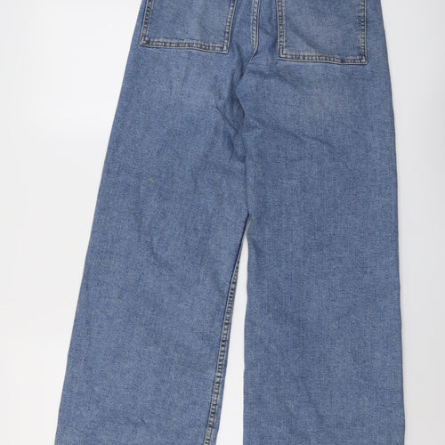 Zara Womens Blue Cotton Wide-Leg Jeans Size 10 L28 in Regular Button