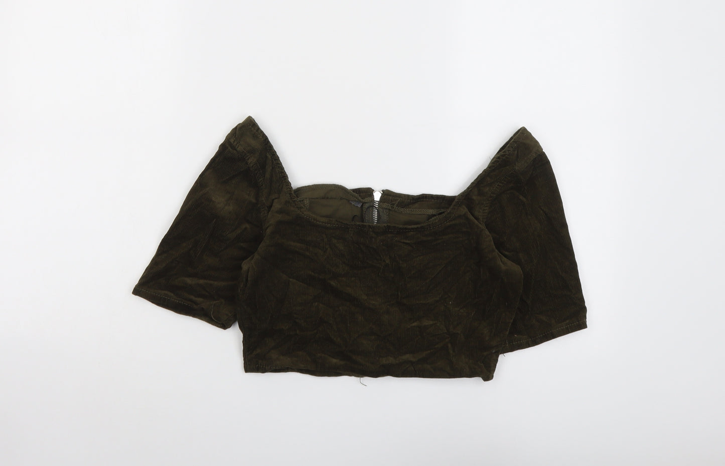 Missguided Womens Green Cotton Cropped Blouse Size 8 Square Neck