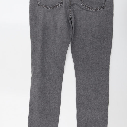 Marks and Spencer Womens Grey Cotton Straight Jeans Size 12 L26 in Slim Button