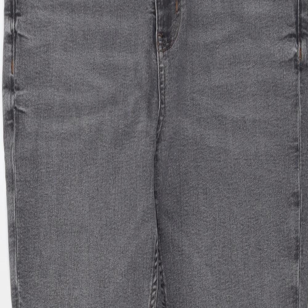 Marks and Spencer Womens Grey Cotton Straight Jeans Size 12 L26 in Slim Button