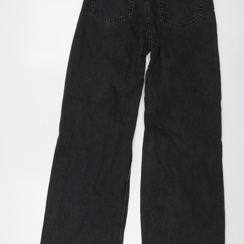 H&M Womens Grey Cotton Wide-Leg Jeans Size 6 L30 in Regular Button