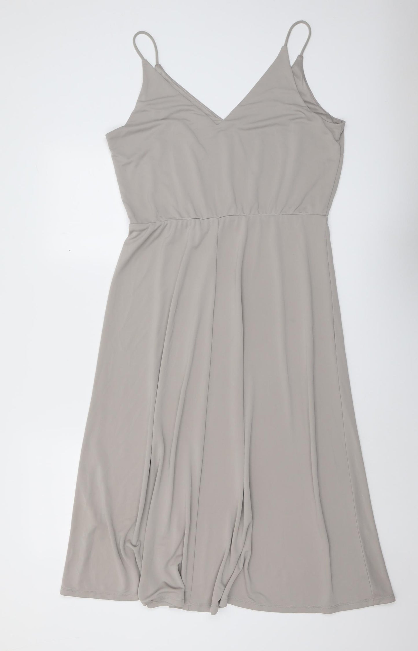 H&M Womens Beige Polyester Slip Dress Size L V-Neck Pullover
