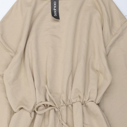 Boohoo Womens Beige Polyester Jumper Dress Size 16 Round Neck Pullover