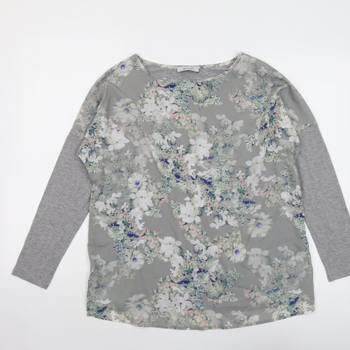 Marks and Spencer Womens Grey Floral Viscose Basic Blouse Size 14 Boat Neck