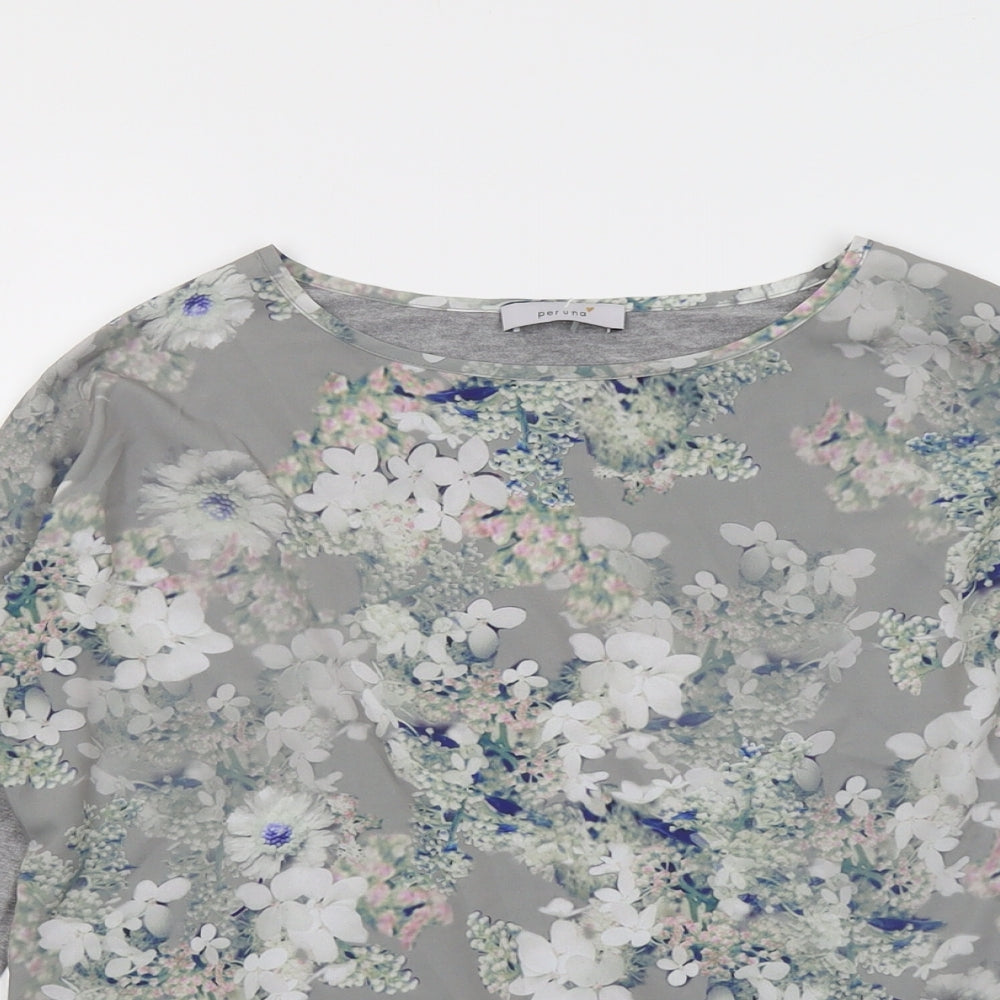 Marks and Spencer Womens Grey Floral Viscose Basic Blouse Size 14 Boat Neck