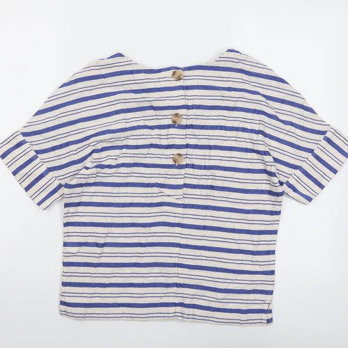 Per Una Womens Blue Striped Cotton Basic Blouse Size 10 Boat Neck