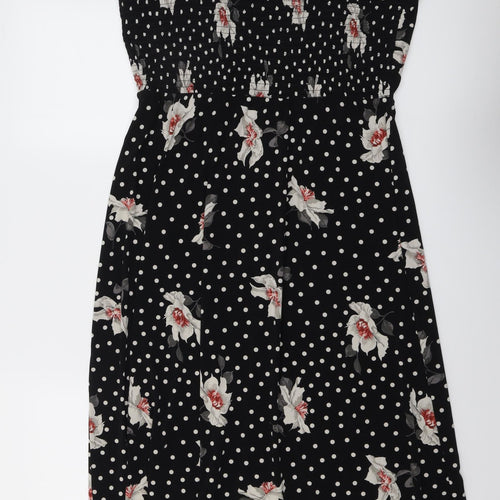 Oasis Womens Black Floral Polyester Slip Dress Size L V-Neck Pullover