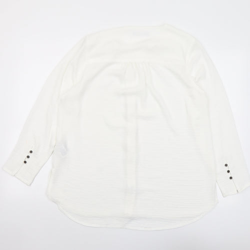 Marks and Spencer Womens White Polyester Basic Button-Up Size 14 V-Neck
