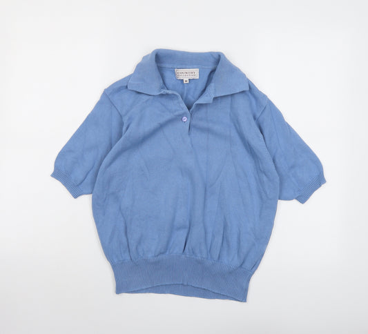 Country Casuals Womens Blue Collared Cotton Pullover Jumper Size M