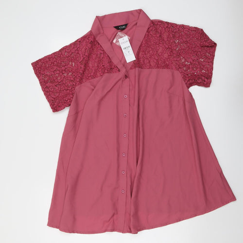 Yours Womens Pink Polyester Basic Button-Up Size 20 V-Neck