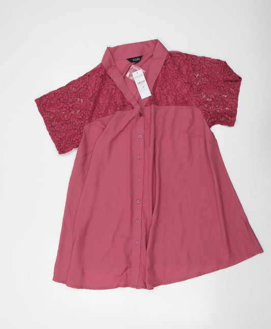 Yours Womens Pink Polyester Basic Button-Up Size 20 V-Neck