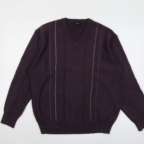 Gabicci Mens Purple V-Neck Acrylic Pullover Jumper Size L Long Sleeve