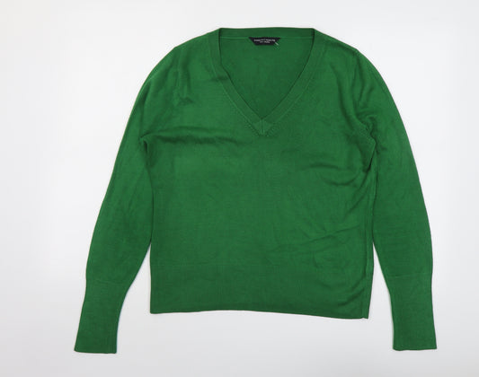 Dorothy Perkins Womens Green V-Neck Acrylic Pullover Jumper Size 16