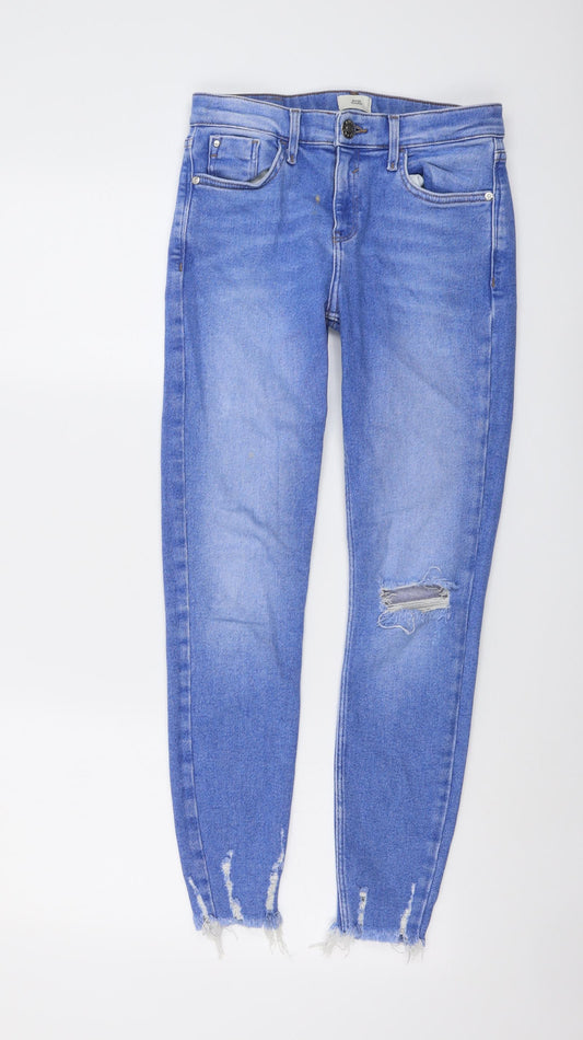 River Island Womens Blue Cotton Skinny Jeans Size 8 L27 in Regular Button