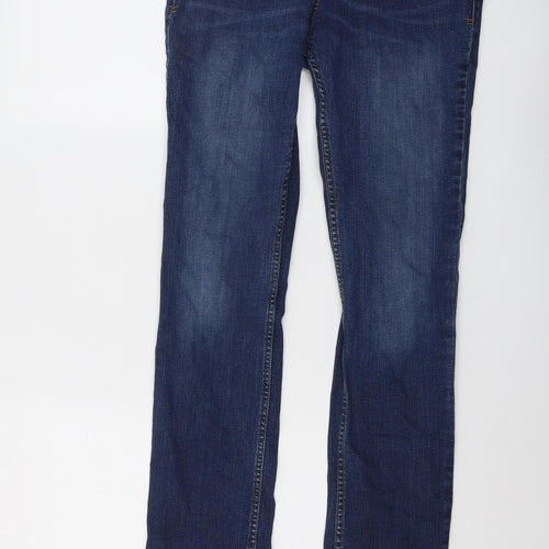 Fat Face Womens Blue Cotton Straight Jeans Size 12 L28 in Regular Button
