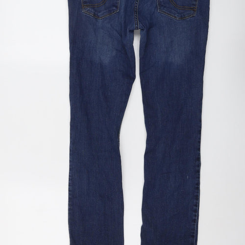 Fat Face Womens Blue Cotton Straight Jeans Size 12 L28 in Regular Button