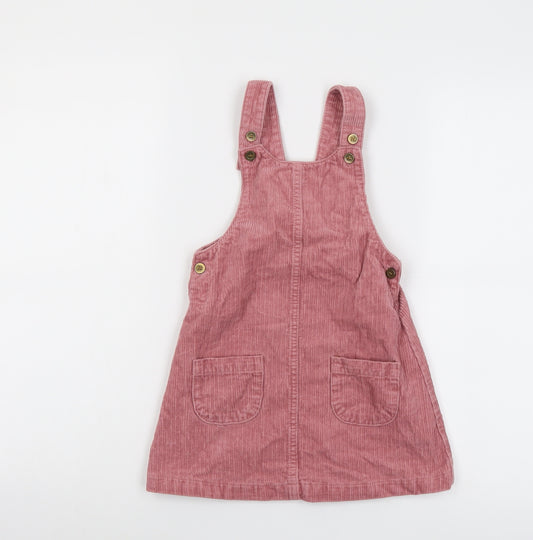 Mini Club Girls Pink Cotton Pinafore/Dungaree Dress Size 3-4 Years Round Neck Button