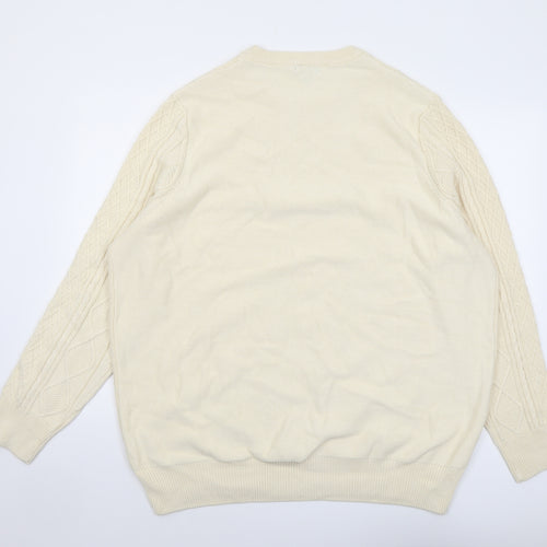 Jacamo Mens Ivory Round Neck Cotton Pullover Jumper Size 2XL Long Sleeve