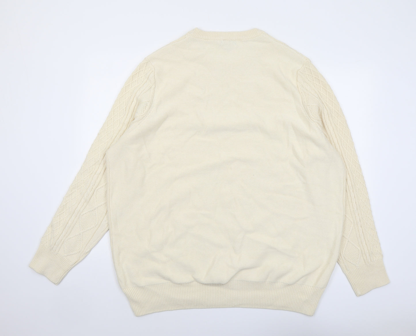 Jacamo Mens Ivory Round Neck Cotton Pullover Jumper Size 2XL Long Sleeve
