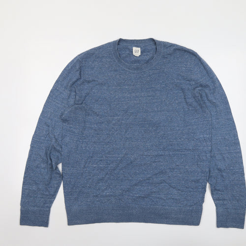 Gap Mens Blue Round Neck Cotton Pullover Jumper Size L Long Sleeve