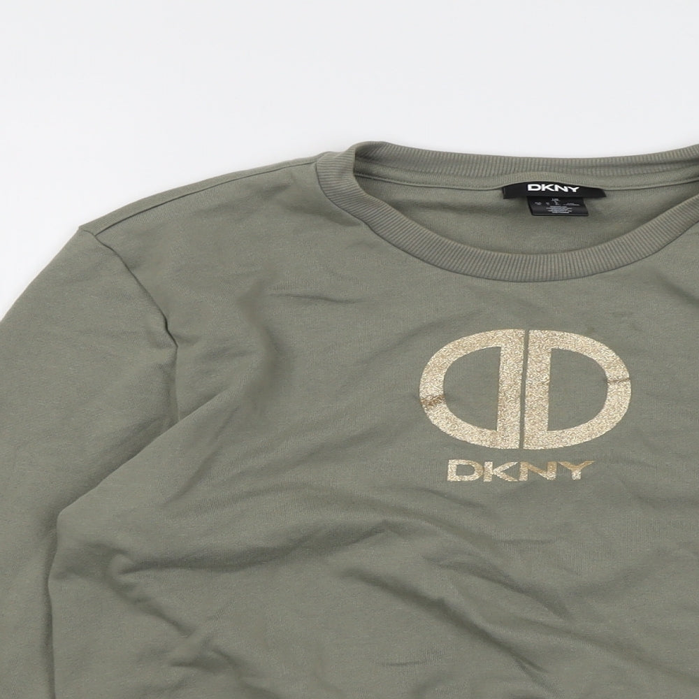 DKNY Womens Green Cotton Pullover Sweatshirt Size L Pullover