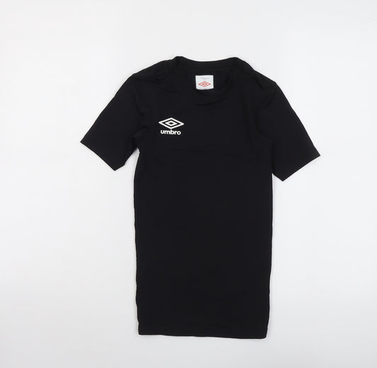 Umbro Boys Black Nylon Basic T-Shirt Size 12-13 Years Round Neck Pullover - Rashguard