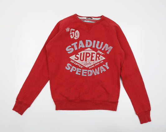 Superdry Mens Red Cotton Pullover Sweatshirt Size M - Stadium Speedway