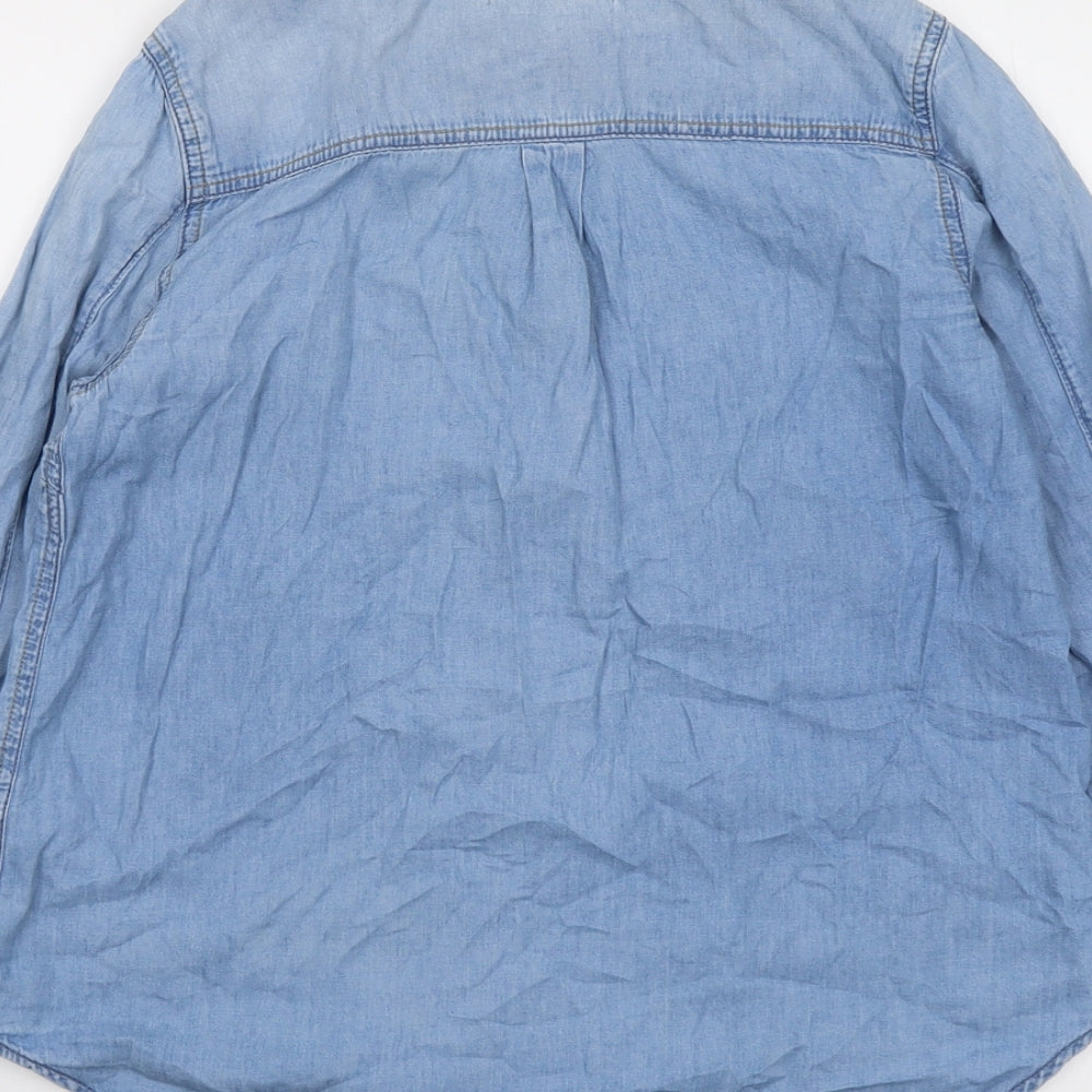 New Look Womens Blue Cotton Basic Button-Up Size 10 Collared