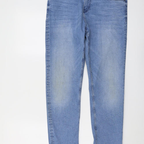 Marks and Spencer Womens Blue Cotton Straight Jeans Size 14 L28 in Slim Button