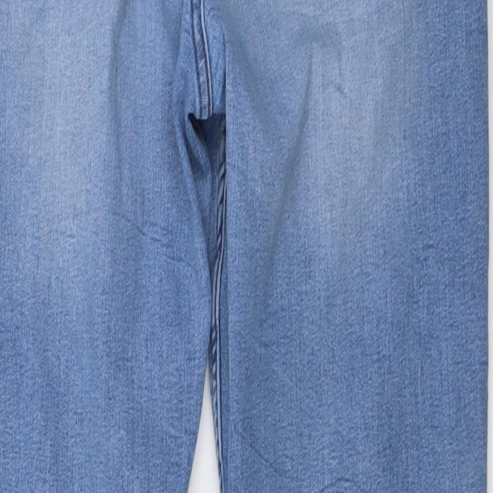 Marks and Spencer Womens Blue Cotton Straight Jeans Size 14 L28 in Slim Button