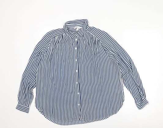 H&M Womens Blue Striped Polyester Basic Button-Up Size 18 Collared