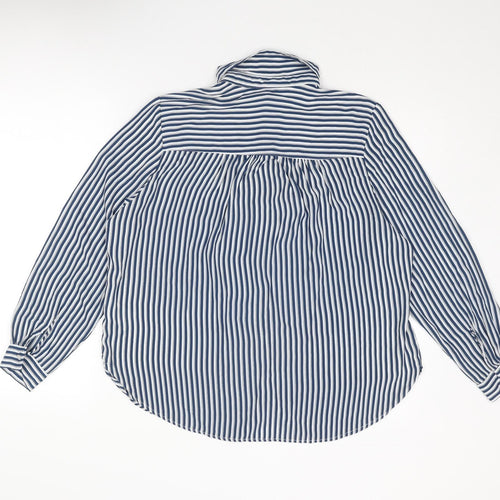 H&M Womens Blue Striped Polyester Basic Button-Up Size 18 Collared