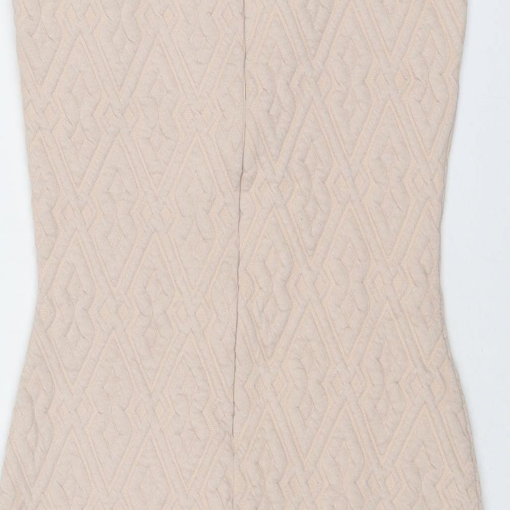 River Island Womens Pink Geometric Polyester Bodycon Size 12 Round Neck Zip