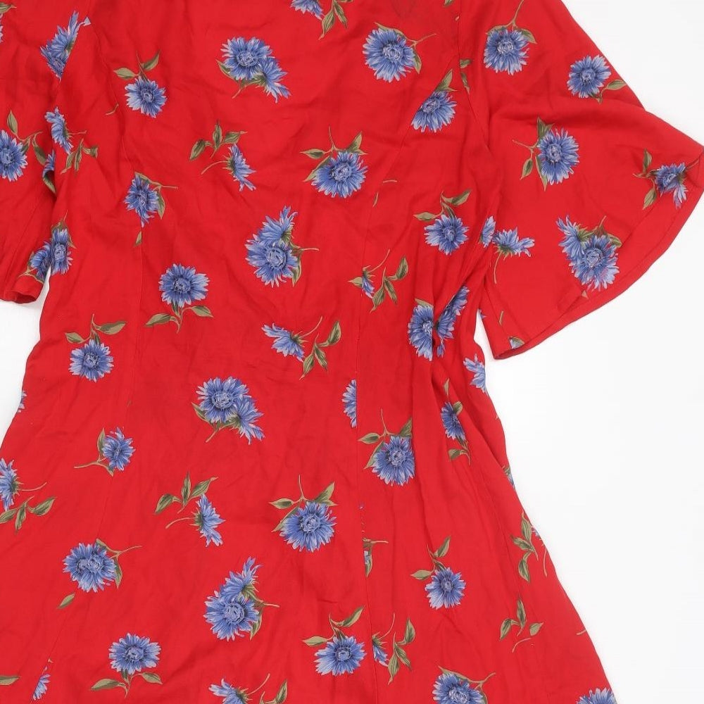 ASOS Womens Red Floral Viscose Wrap Dress Size 12 V-Neck Button