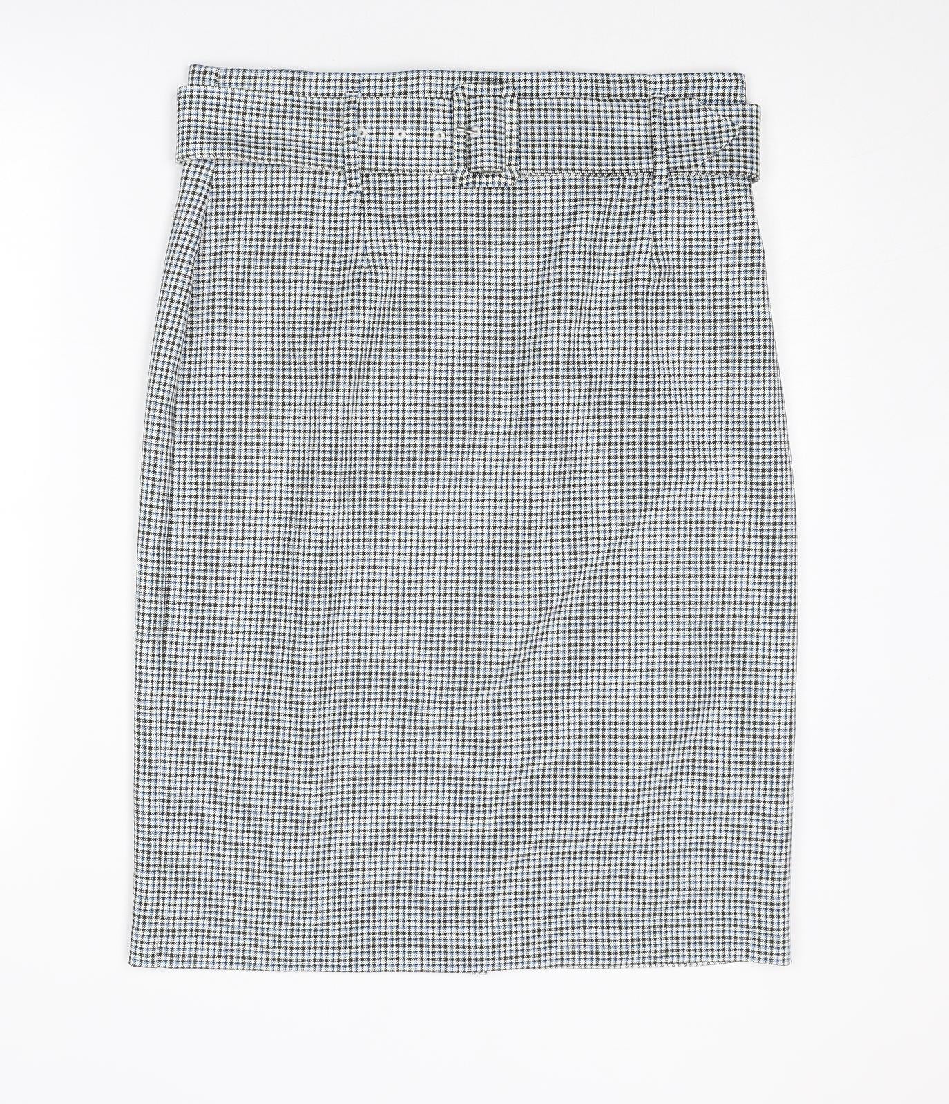 Marks and Spencer Womens Blue Geometric Polyester Straight & Pencil Skirt Size 14 Zip - Houndstooth pattern