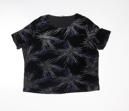 Bonmarché Womens Black Geometric Polyester Basic T-Shirt Size L Boat Neck