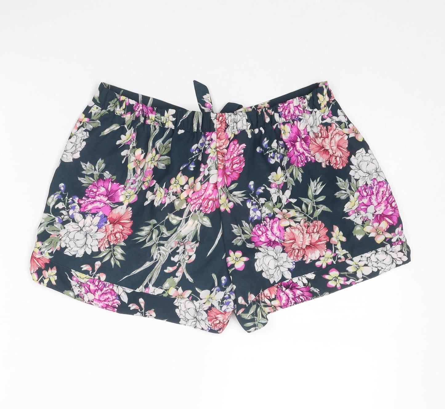 Autograph Womens Multicoloured Floral Polyester Hot Pants Shorts Size 8 Regular Drawstring