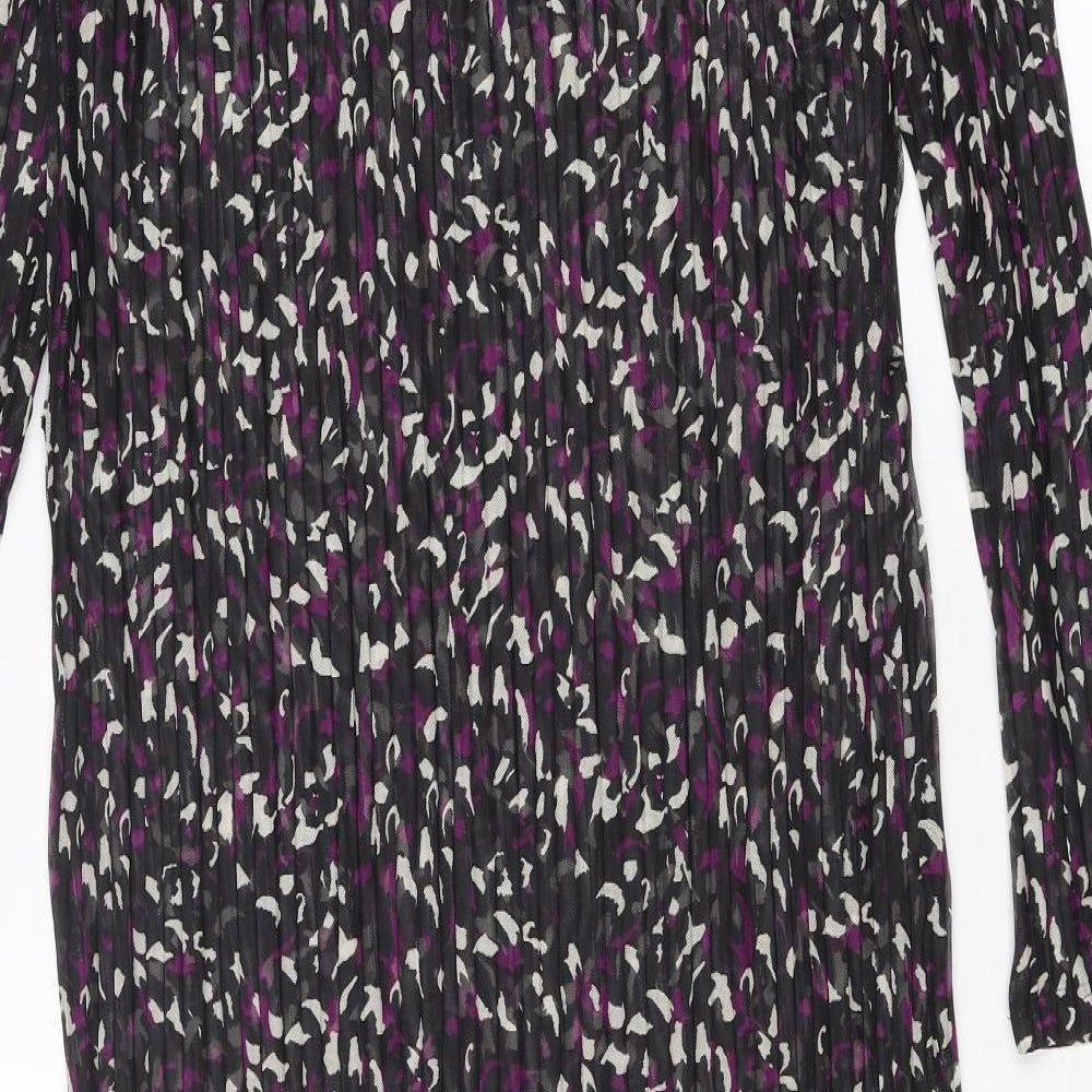 Marks and Spencer Womens Black Geometric Polyester A-Line Size 14 Round Neck Pullover