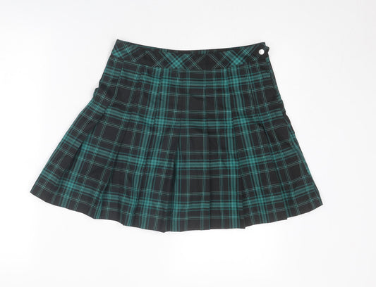 Divided by H&M Womens Green Plaid Polyester Pleated Skirt Size 10 Zip