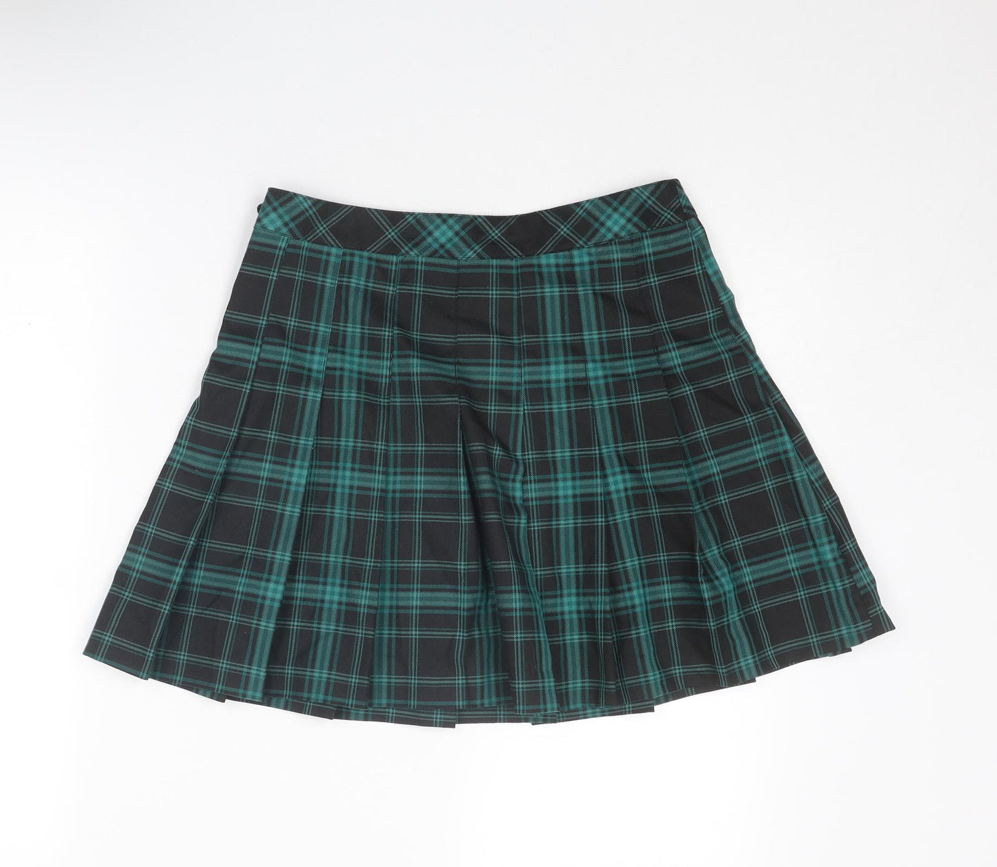 Divided by H&M Womens Green Plaid Polyester Pleated Skirt Size 10 Zip