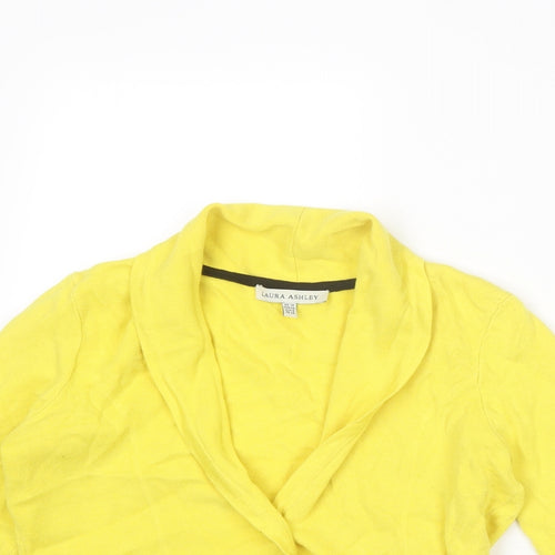 Laura Ashley Womens Yellow V-Neck Cotton Cardigan Jumper Size 10