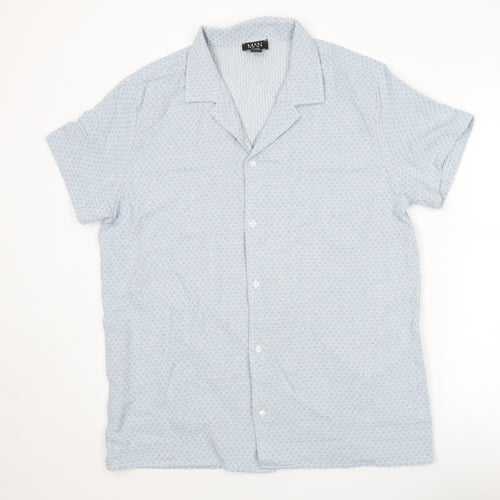 Boohoo Mens Blue Geometric Cotton Button-Up Size XL Collared Button
